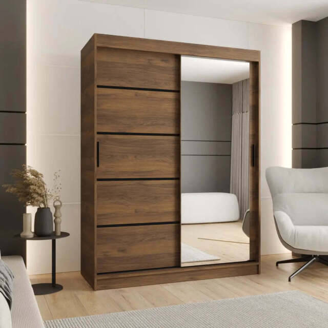 Rubino V2 Sliding Door Wardrobe 150cm - Oak Walnut 150cm - image 1