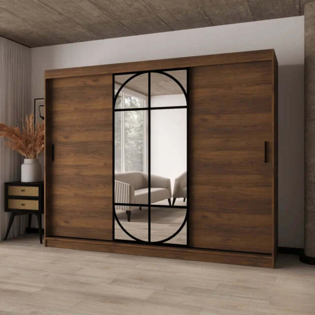 Lugo Sliding Door Wardrobe 250cm - Oak Walnut 250cm - image 1