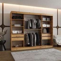 Lugo Sliding Door Wardrobe 250cm - Oak Walnut 250cm - thumbnail 4
