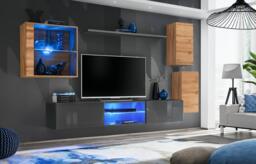 "Switch XXIII Wall Entertainment Unit For TVs Up To 75"" - Graphite 250cm Oak Wotan" - thumbnail 1