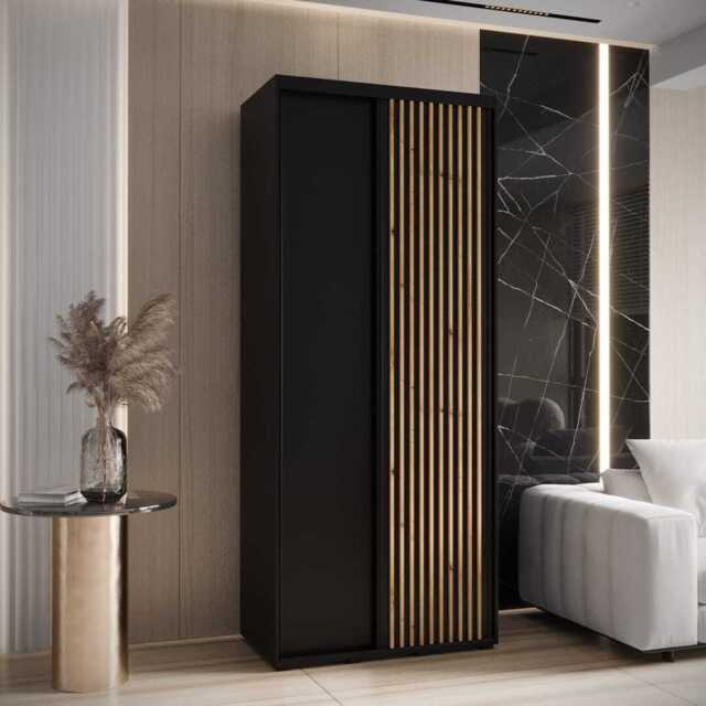 Sapporo I Sliding Door Wardrobe 100cm - Black 100cm - image 1