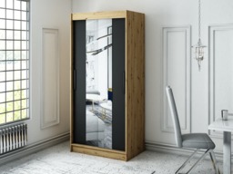Leto T1 Sliding Door Wardrobe 100cm - Black 100cm - thumbnail 2