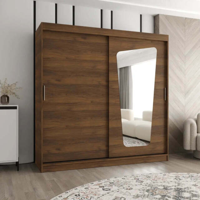 Moka Sliding Door Wardrobe 200cm - Oak Walnut 200cm - image 1