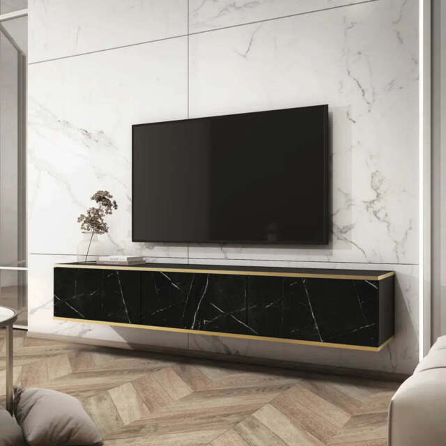 Oro Floating TV Cabinet 175cm - Black Marble 175cm - image 1