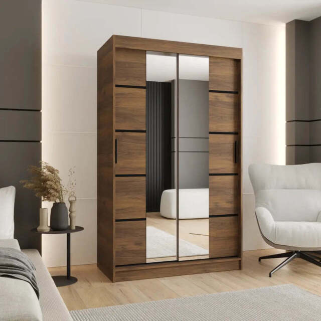 Rubino V4 Sliding Door Wardrobe 120cm - Oak Walnut 120cm - image 1