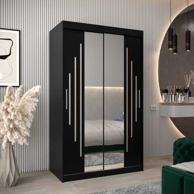 York I Sliding Door Wardrobe 120cm - Black 120cm - image 1
