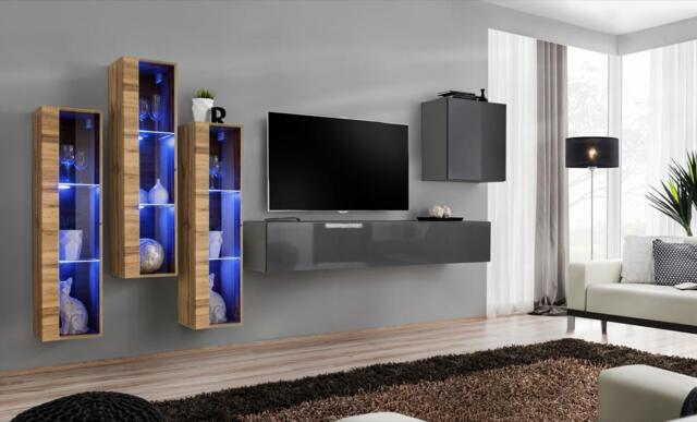 "Switch XIII Entertainment Unit For TVs Up To 75"" - Graphite 330cm Oak Wotan" - image 1