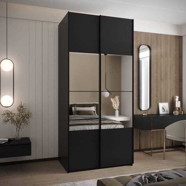 Trosa IV Sliding Door Wardrobe 110cm - Black 110cm - image 1