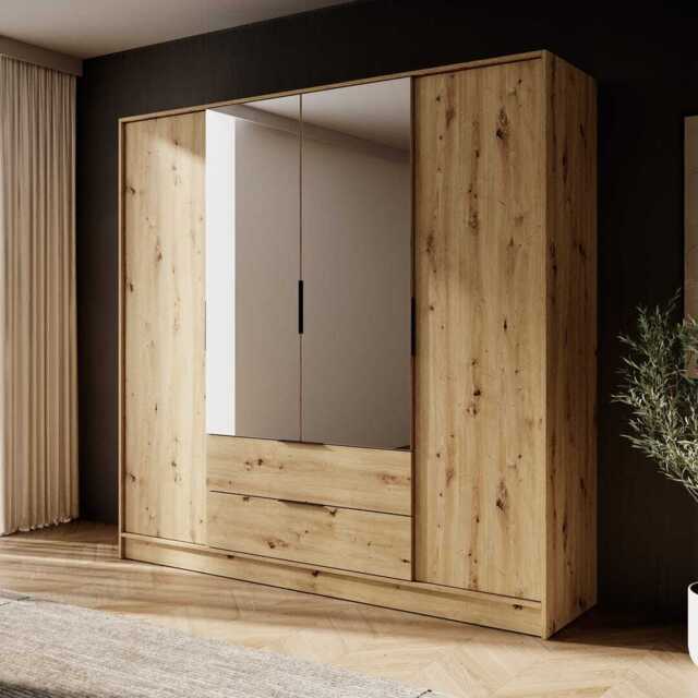 Kelly Hinged Door Wardrobe 206cm [Mirror] - Oak Artisan 206cm - image 1