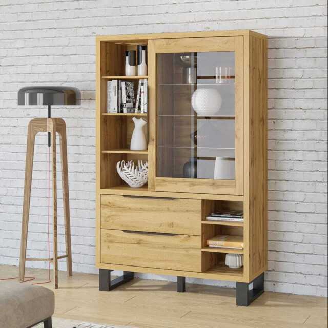 Halle 13 Tall Display Cabinet 120cm - Oak Wotan 120cm - image 1