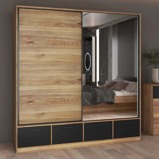 Beta Sliding Door Wardrobe 200cm [Oak Mauvella] - Oak Mauvella 200cm - image 1