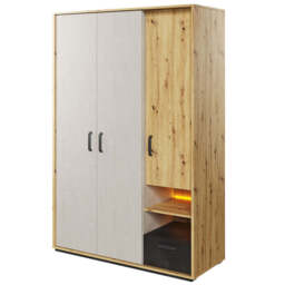 Qubic 02 Hinged Wardrobe 130cm with LED - Oak Artisan 130cm
