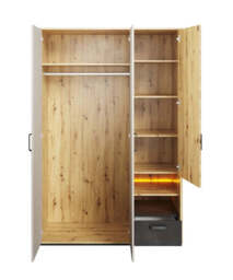 Qubic 02 Hinged Wardrobe 130cm with LED - Oak Artisan 130cm - thumbnail 2