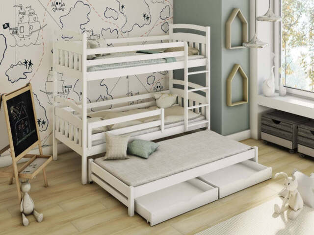 Alan Bunk Bed with Trundle and Storage - White Matt Without Mattresses - image 1