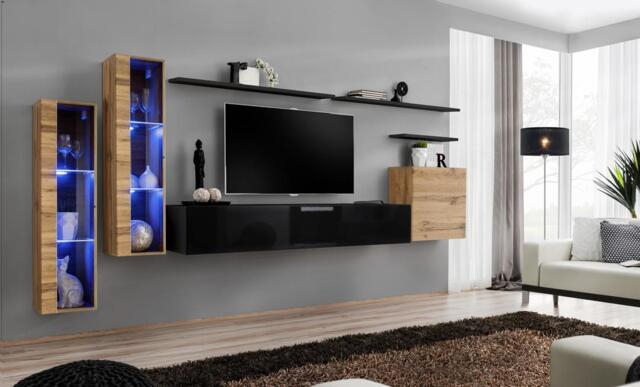 "Switch XI Entertainment Unit For TVs Up To 75"" - Black 330cm Oak Wotan" - image 1
