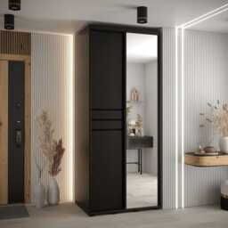 Cannes XI Sliding Door Wardrobe 100cm - Black 100cm