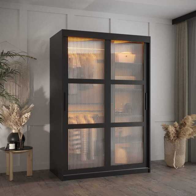 Flutes I Sliding Door Wardrobe 120cm - Black 120cm