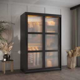 Flutes I Sliding Door Wardrobe 120cm - Black 120cm - thumbnail 1