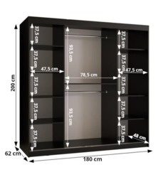 Parma III Sliding Door Wardrobe 180cm - Black 180cm - thumbnail 7