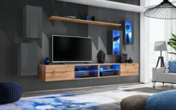 "Switch XXV Wall Entertainment Unit For TVs Up To 75"" - Oak Wotan 280cm Graphite" - thumbnail 1
