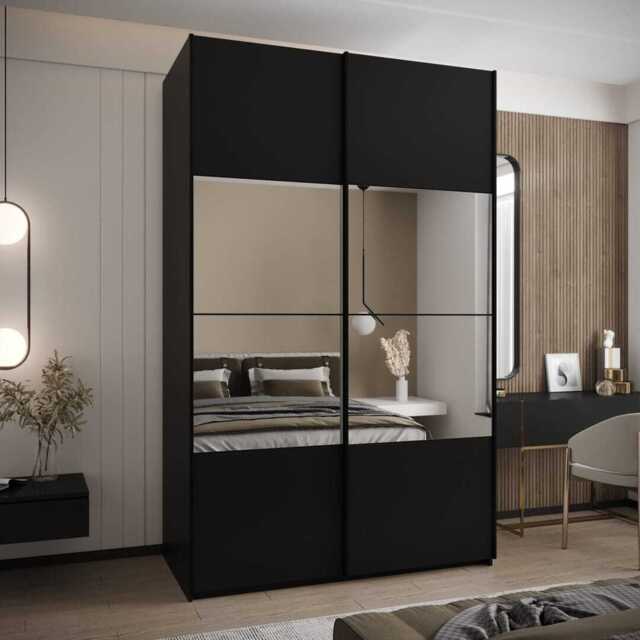 Trosa IV Sliding Door Wardrobe 160cm - Black 160cm - image 1
