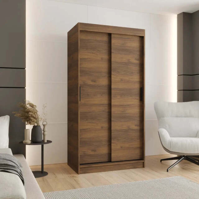 Rubino T Sliding Door Wardrobe 100cm - Oak Walnut 100cm - image 1