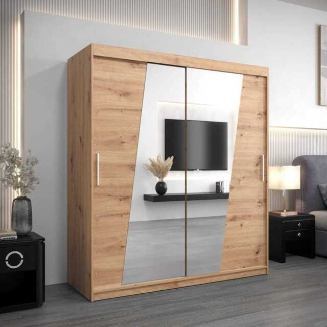 Rhomb Sliding Door Wardrobe 180cm - Oak Artisan 180cm - image 1
