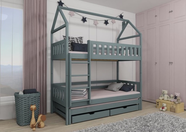 Iga Bunk Bed with Trundle and Storage - Grey Without Mattresses - image 1