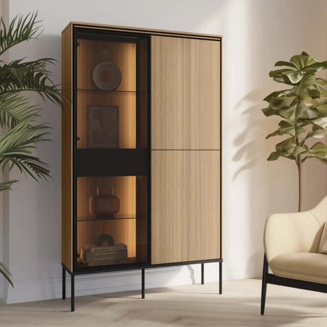 Visso VI-01 Display Cabinet 91cm - Oak Linear 91cm - image 1