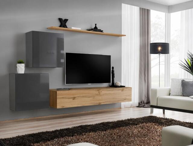 "Switch V Entertainment Unit For TVs Up To 75"" - Oak Wotan 250cm Graphite" - image 1