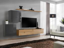 "Switch V Entertainment Unit For TVs Up To 75"" - Oak Wotan 250cm Graphite"
