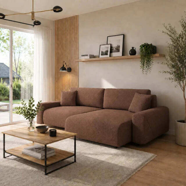 Corner Sofa Bed Rima - Brown 240cm Right - image 1