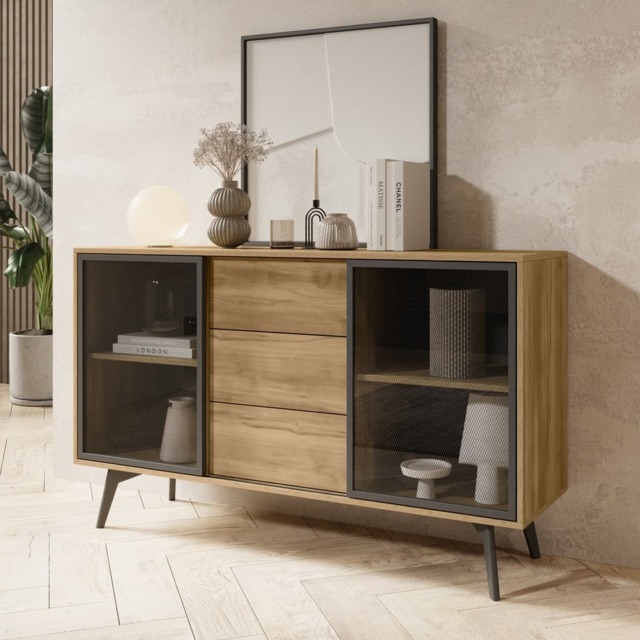 Slide Display Sideboard Cabinet 144cm - Oak Golden 144cm - image 1
