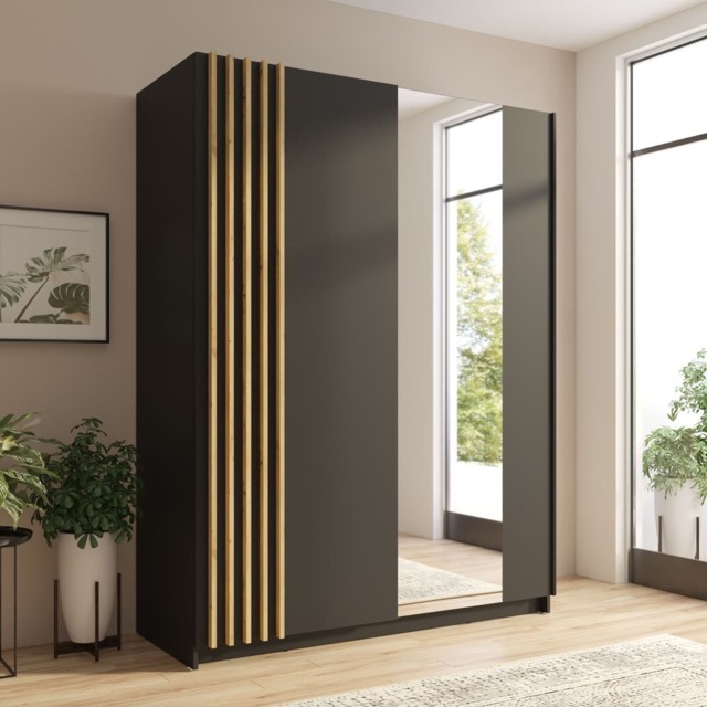 Baydero 10 Sliding Door Wardrobe 150cm - Black 150cm - image 1