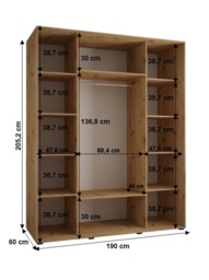 Cannes VII Sliding Door Wardrobe 190cm - White 190cm - thumbnail 8