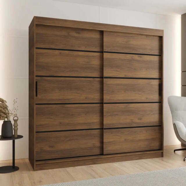 Rubino V1 Sliding Door Wardrobe 200cm - Oak Walnut 200cm - image 1