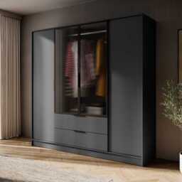 Kelly Hinged Door Wardrobe 206cm [Glass] - Graphite 206cm