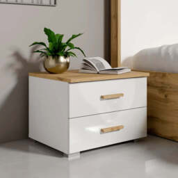Wood WD23 Pair of Bedside Cabinets - White Gloss 47cm - thumbnail 2
