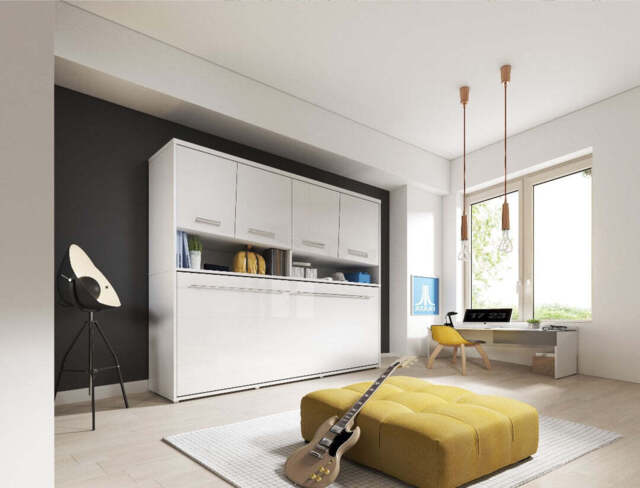 CP-06 Horizontal Wall Bed Concept Pro 90cm with Over Bed Unit - White Gloss 90 x 200cm 215cm - image 1