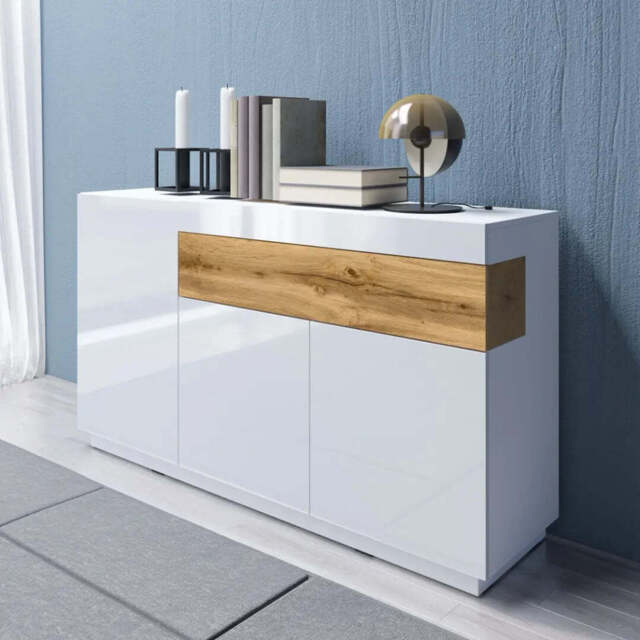 Silke 43 Sideboard Cabinet 150cm - White Gloss / Wotan Oak 150cm - image 1