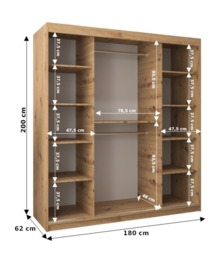Roma II Sliding Door Wardrobe 180cm - White 180cm - thumbnail 8