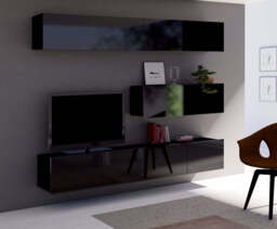 "Calabrini 8 Entertainment Unit For TVs Up To 42"" - Black Gloss 210cm" - thumbnail 1