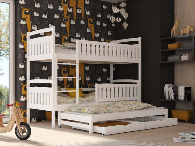 Blanka Bunk Bed with Trundle and Storage - White Matt Without Mattresses - image 1