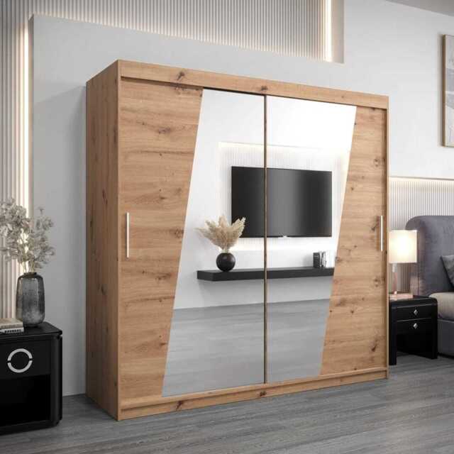 Rhomb Sliding Door Wardrobe 200cm - Oak Artisan 200cm - image 1