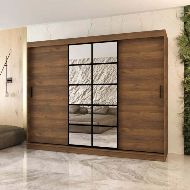 Orlando Sliding Door Wardrobe 250cm - Oak Walnut 250cm - image 1