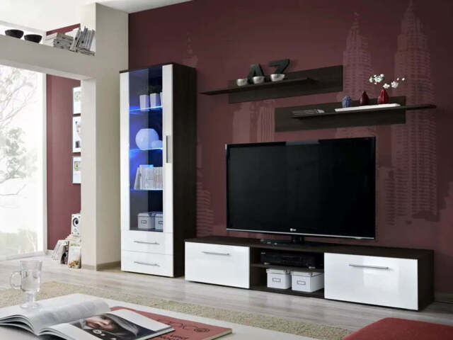 "Galino A Entertainment Unit For TVs Up To 75"" - 250cm White Gloss Wenge" - image 1