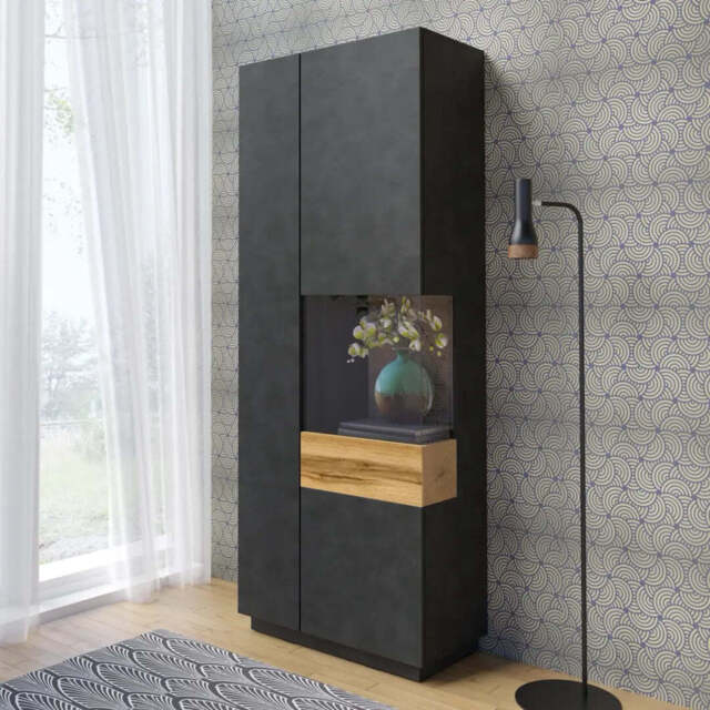 Silke 13 Tall Display Cabinet 80cm - Matera / Wotan Oak 80cm - image 1