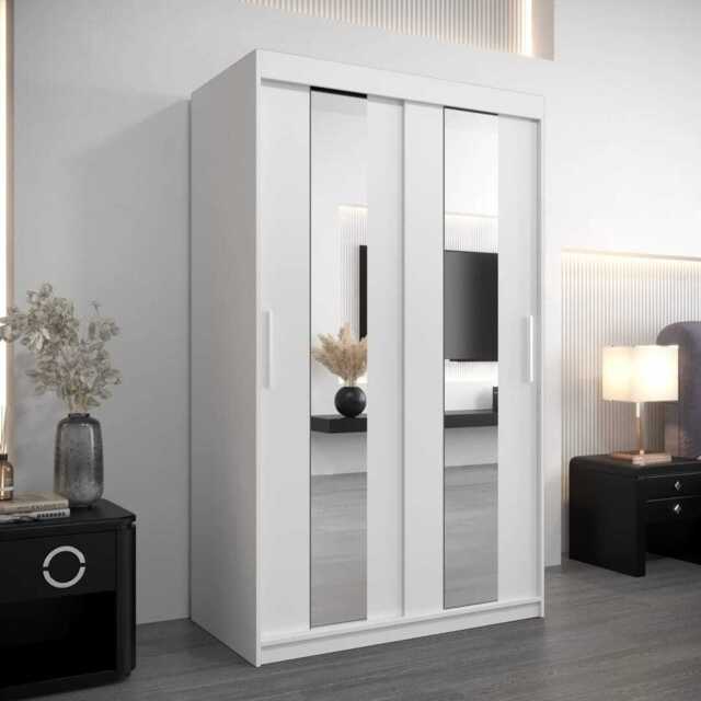 Pole Sliding Door Wardrobe 120cm - White 120cm - image 1