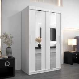 Pole Sliding Door Wardrobe 120cm - White 120cm - thumbnail 1
