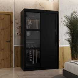 Parma III Sliding Door Wardrobe 120cm - Black 120cm - thumbnail 1